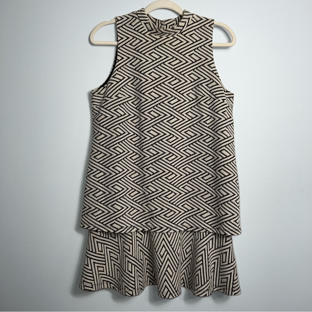 &Amadi Anthropologie tan and black geometric high neck dress sz medium petite